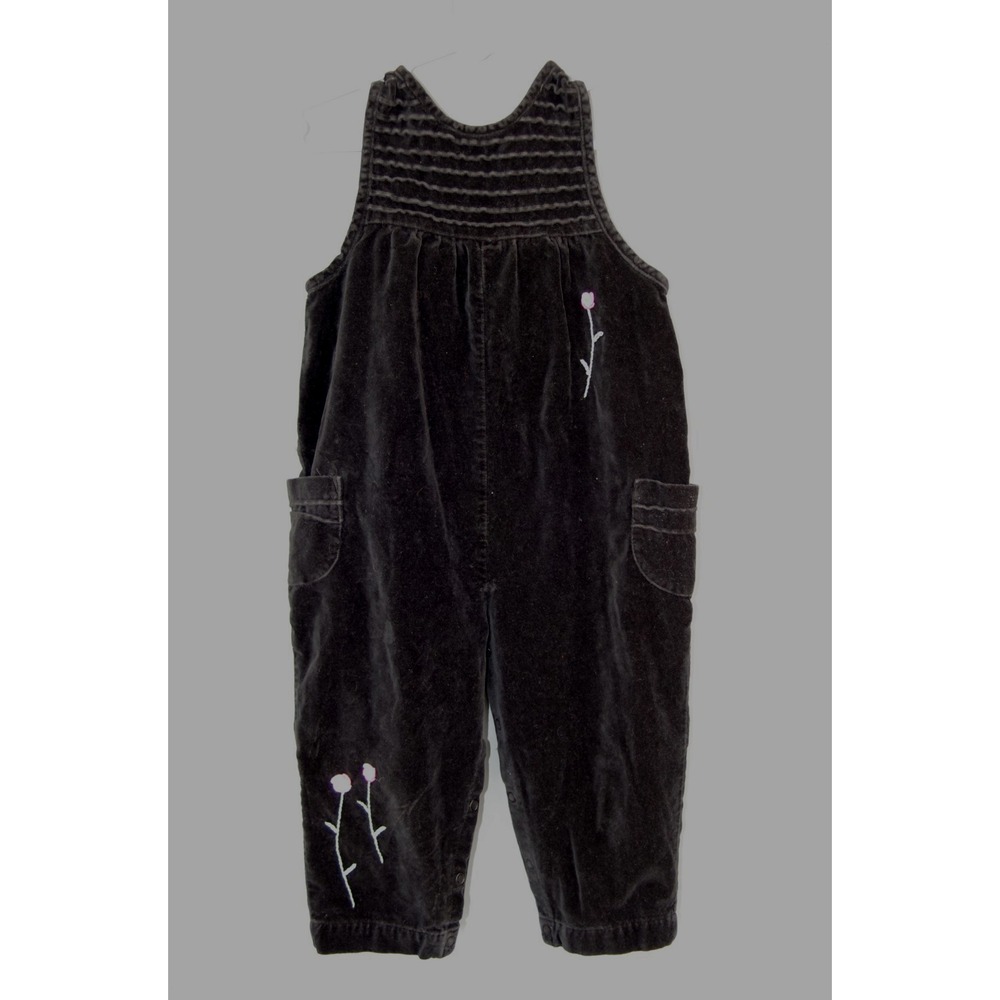 Vintage Gymboree Overalls Black Velvet Pink‎ Embroidered Roses 2T EUC